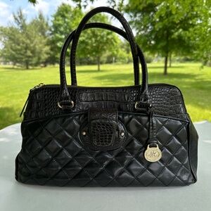 Brahmin Debi Tulip Melbourne Satchel Black Croc Embossed /Quilted Leather Purse